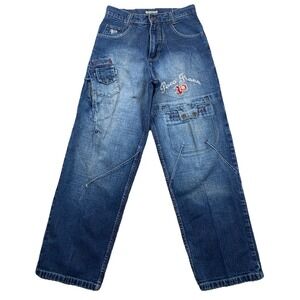 Vintage Paco Jeans Baggy Blue Denim Multiple Pockets Embroidered Men's 30x30